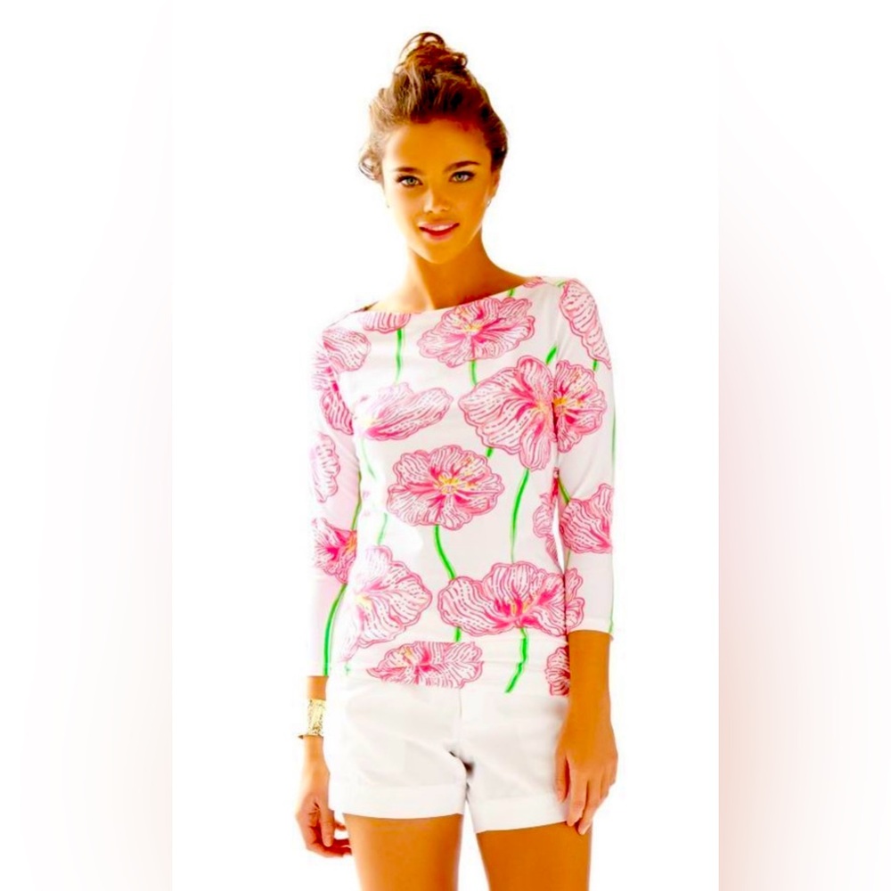 Andie top Lily Pulitzer Divine pink & Green. Orchid Top!! Huge size XS! - Picture 2 of 5
